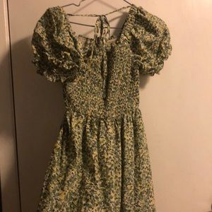 Cute summer dress floral green yellow midi length modest